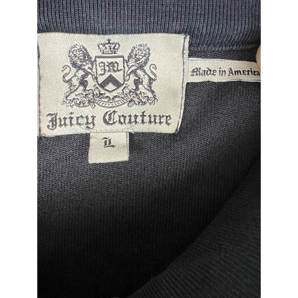 Juicy Couture Womens Jacket Black Large Full Zip Y2K Fleece Terry Track Striped - Picture 8 of 10